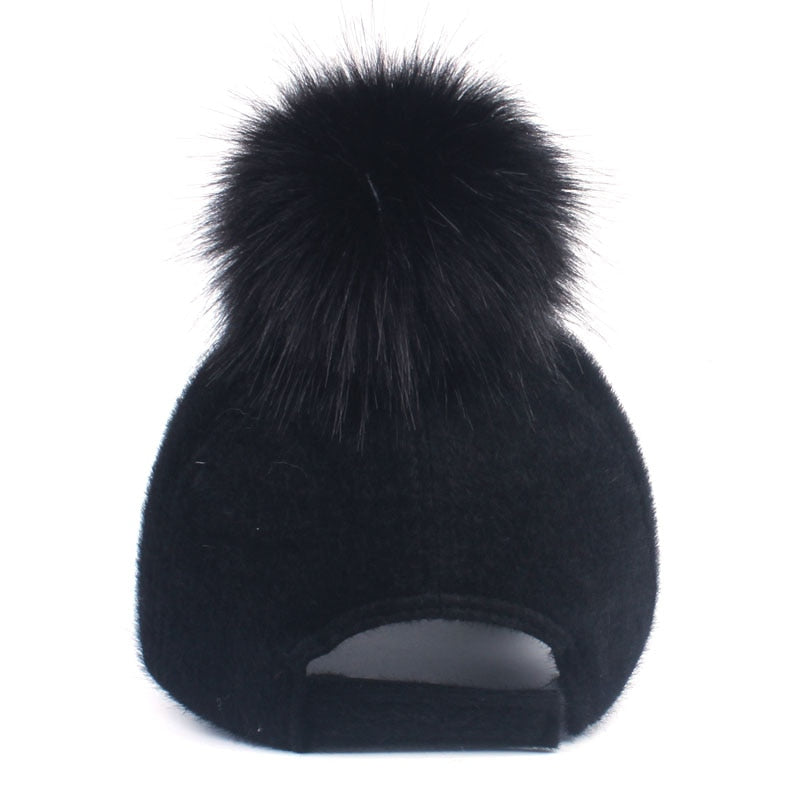 Fashionable Faux Fur Snapback with Pompom Ball