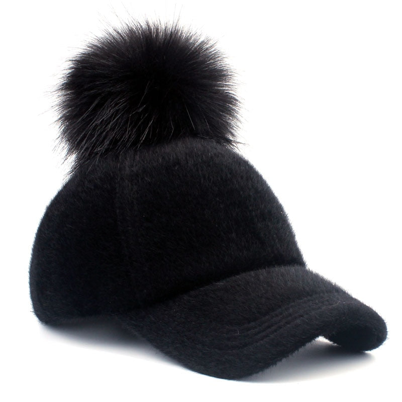 Fashionable Faux Fur Snapback with Pompom Ball