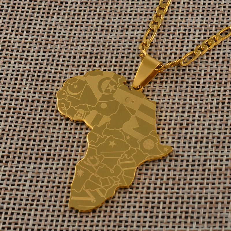 Unisex African Map Pendant & Necklace