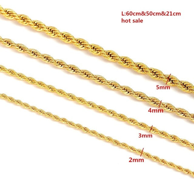 24k Gold Twisted Gold Rope Chain