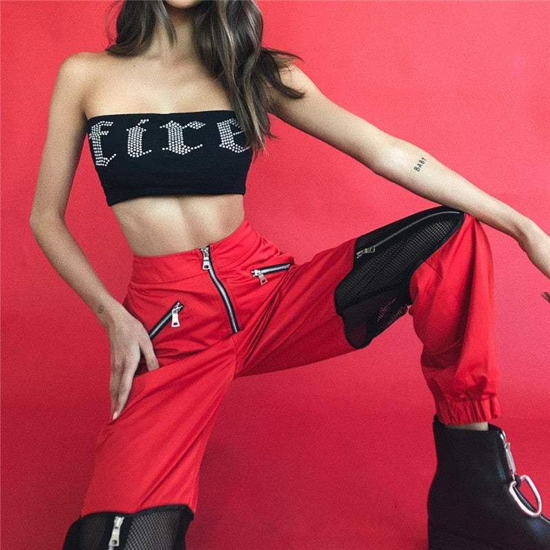 Red Loose Mesh Pants