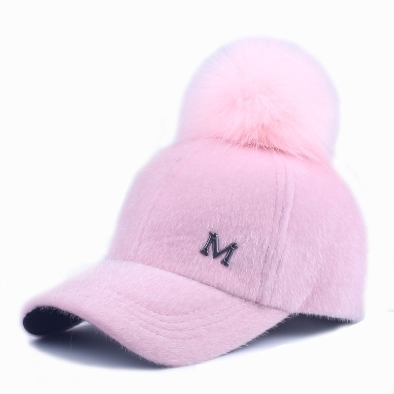 Fashionable Faux Fur Snapback with Pompom Ball