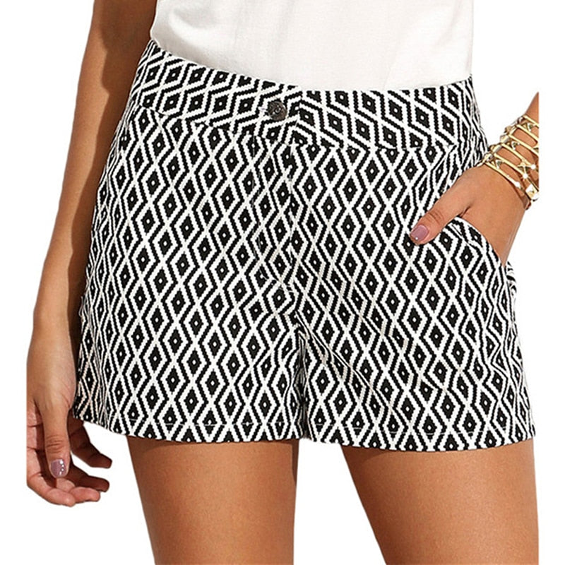 Black and White Mid Waist Casual Shorts