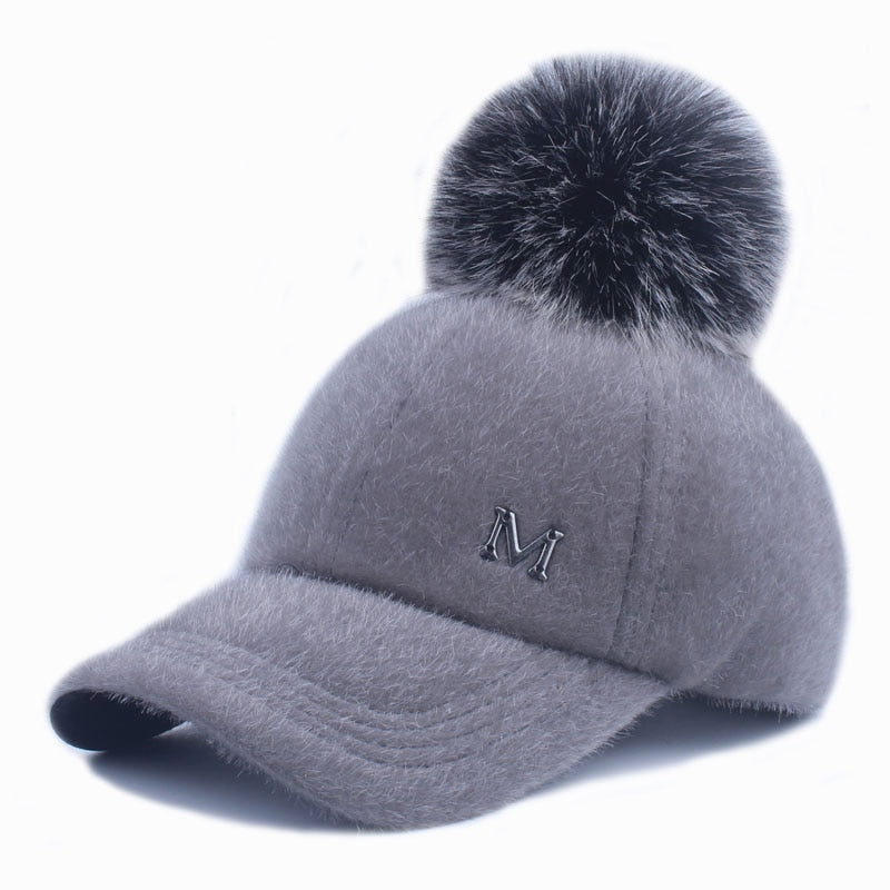 Fashionable Faux Fur Snapback with Pompom Ball