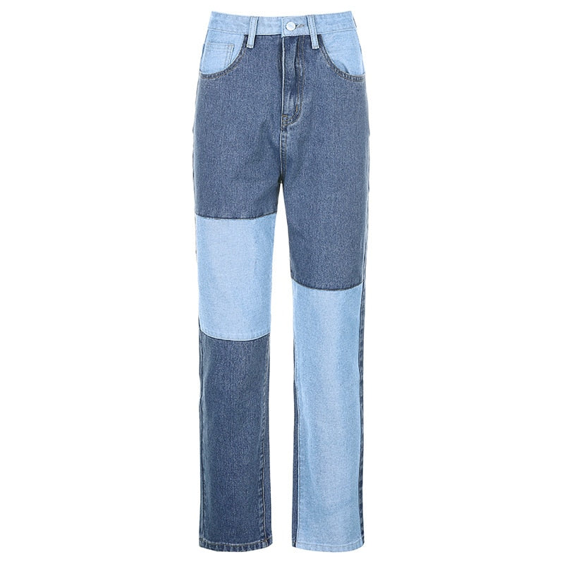 Patchwork High Waist Jeans