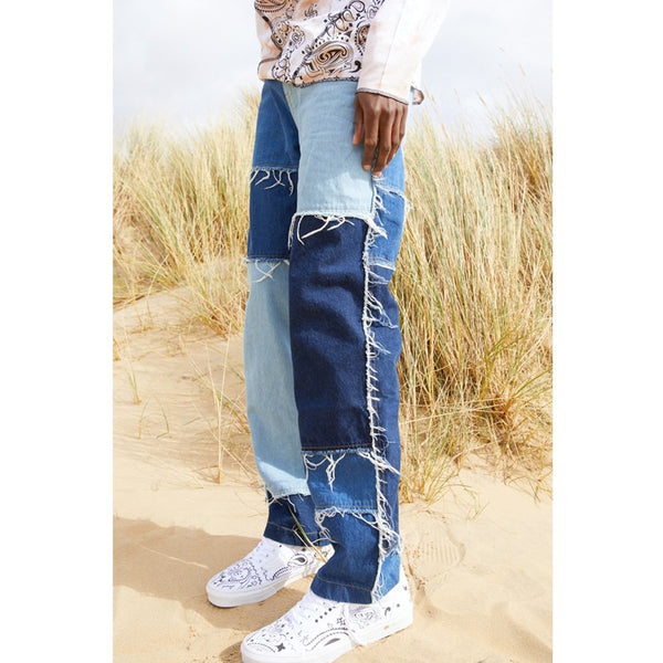 Splice Casual Straight Tassel Patchwork Jeans