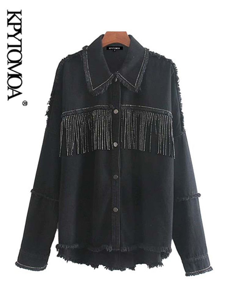 Beaded Oversized Denim Jacket