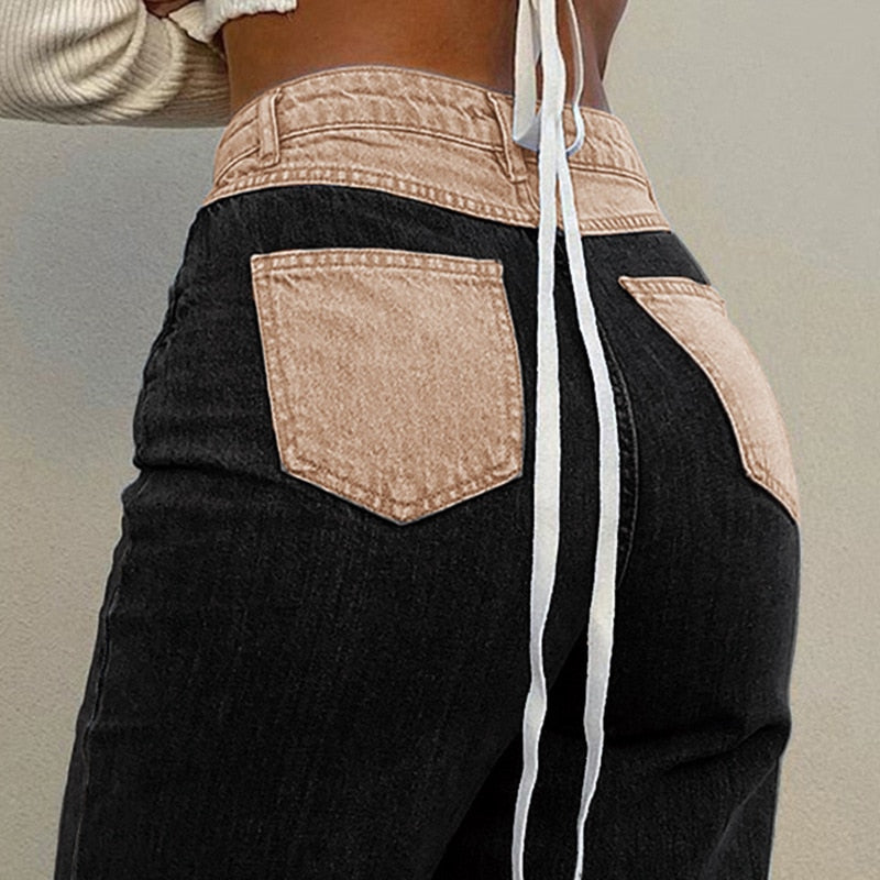 Patchwork High Waist Jeans