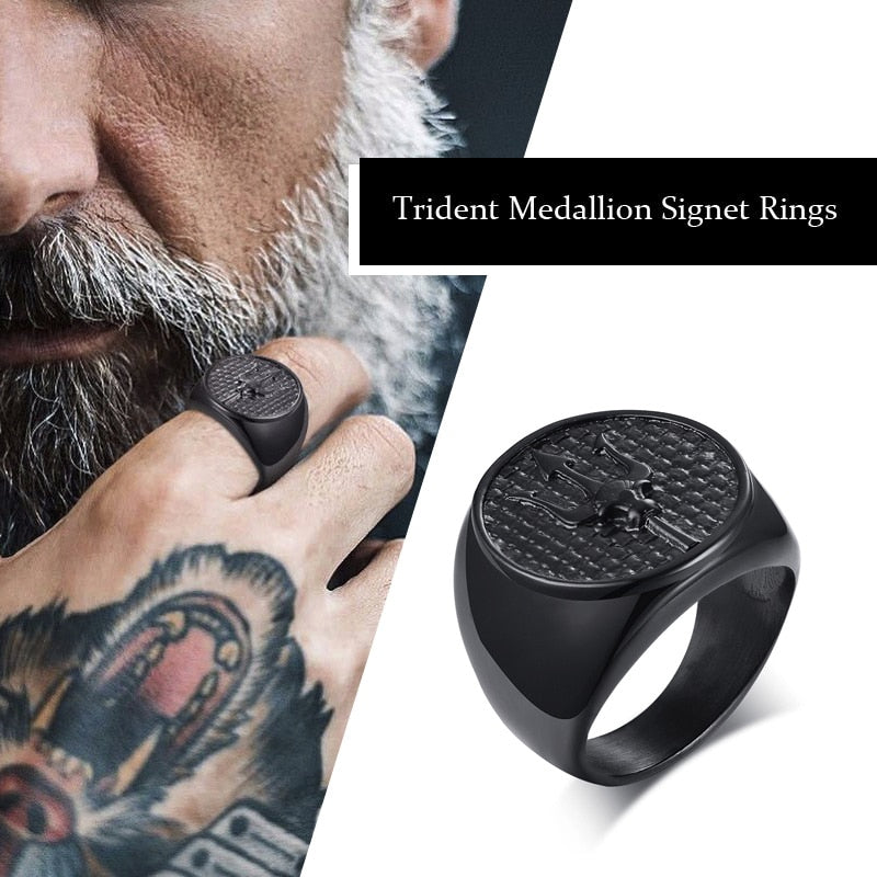 Neptune's Trident Medallion Signet Ring