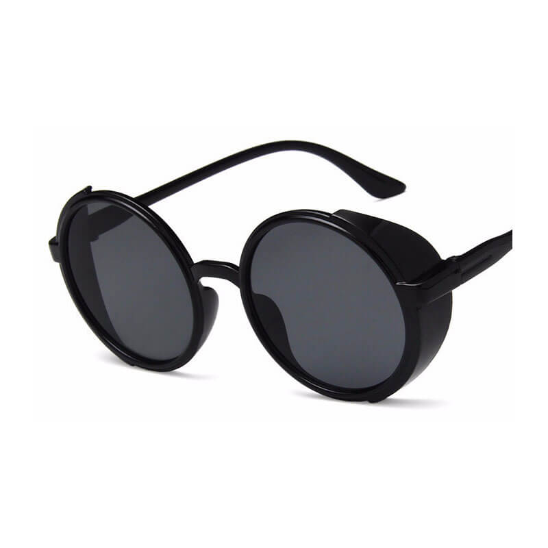 Black Round Sunglasses with Side Shields