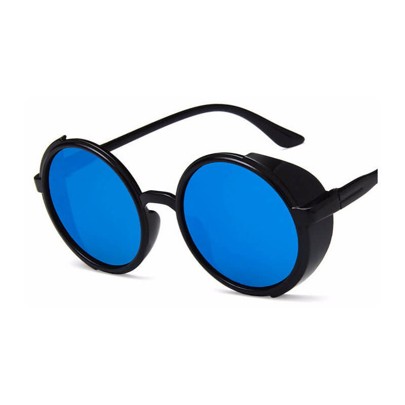 Black Round Sunglasses with Side Shields