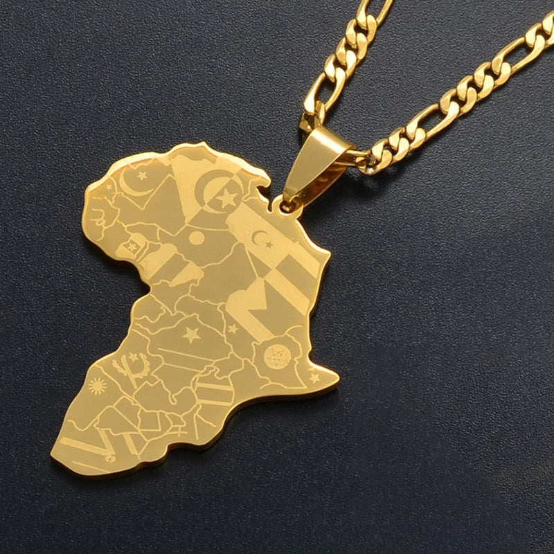 Unisex African Map Pendant & Necklace