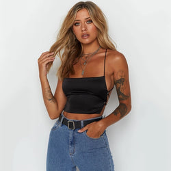 Satin Crop Halter Backless Top