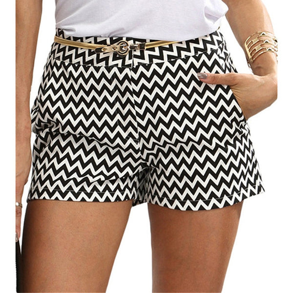 Black and White Mid Waist Casual Shorts