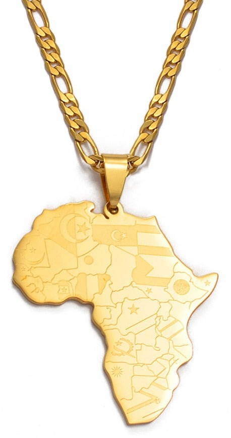 Unisex African Map Pendant & Necklace