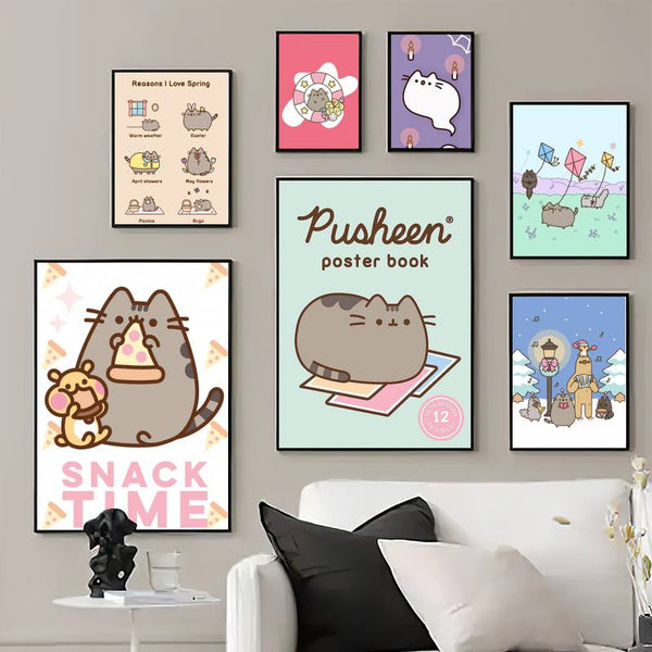 Cartoon P-Pusheens Cat  POSTER Prints Wall Pictures Living Room Home Decoration Small